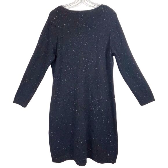 TALBOTS Tweed Side Tie Sweater Dress Size 1X Black White Speckled Long Sleeve - Picture 3 of 16